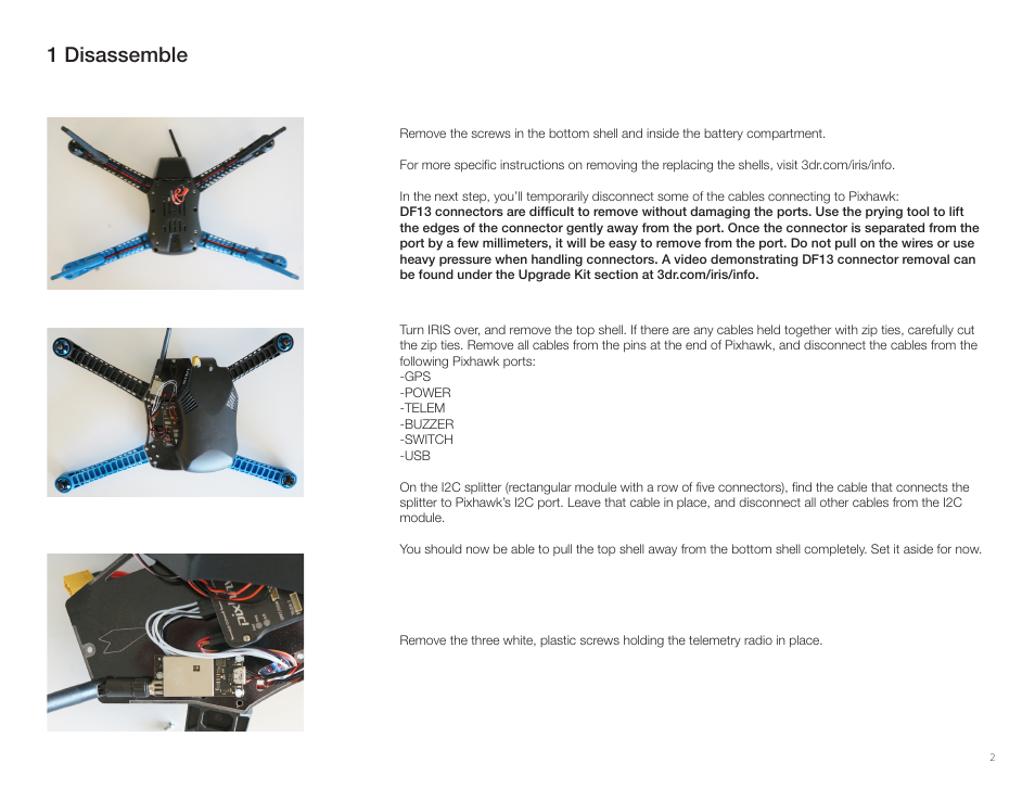 1 disassemble | 3D Robotics IRIS Plus Upgrade Kit User Manual | Page 2 / 8