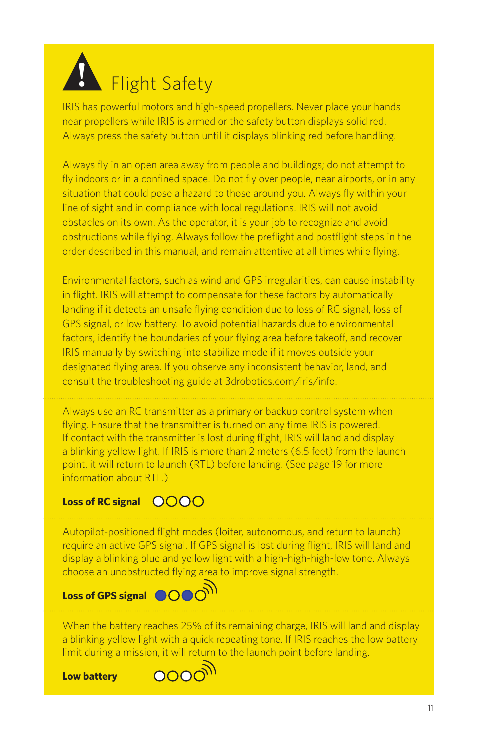 Flight safety | 3D Robotics IRIS User Manual | Page 13 / 24
