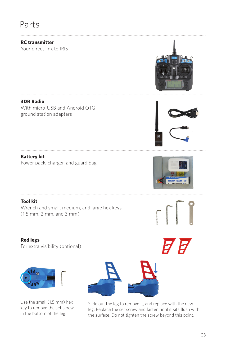 Parts | 3D Robotics IRIS User Manual | Page 5 / 24