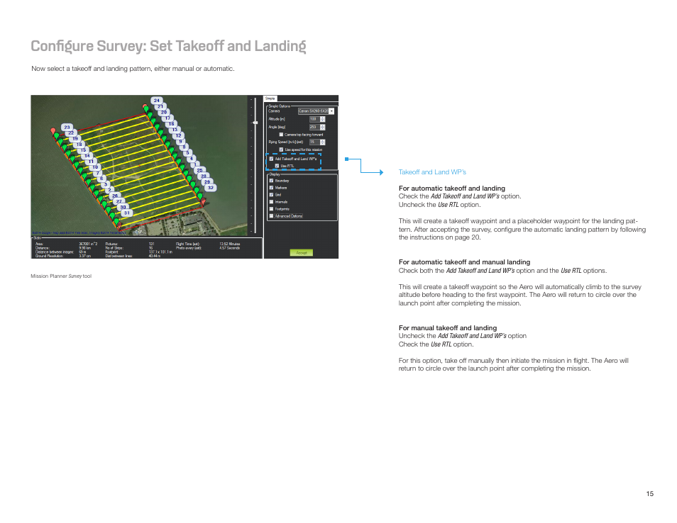 Configure survey: set takeoff and landing | 3D Robotics Aero-M User Manual | Page 16 / 47