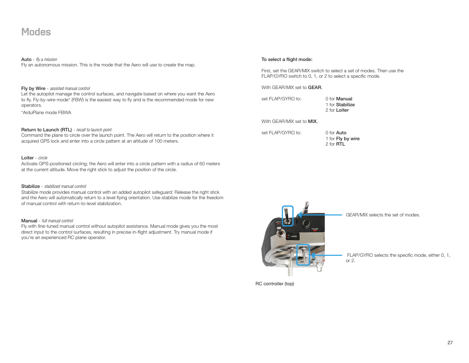Modes | 3D Robotics Aero-M User Manual | Page 28 / 47
