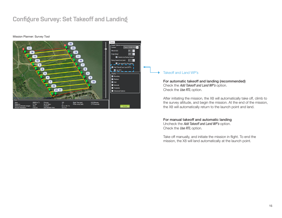 Configure survey: set takeoff and landing | 3D Robotics X8-M User Manual | Page 16 / 40
