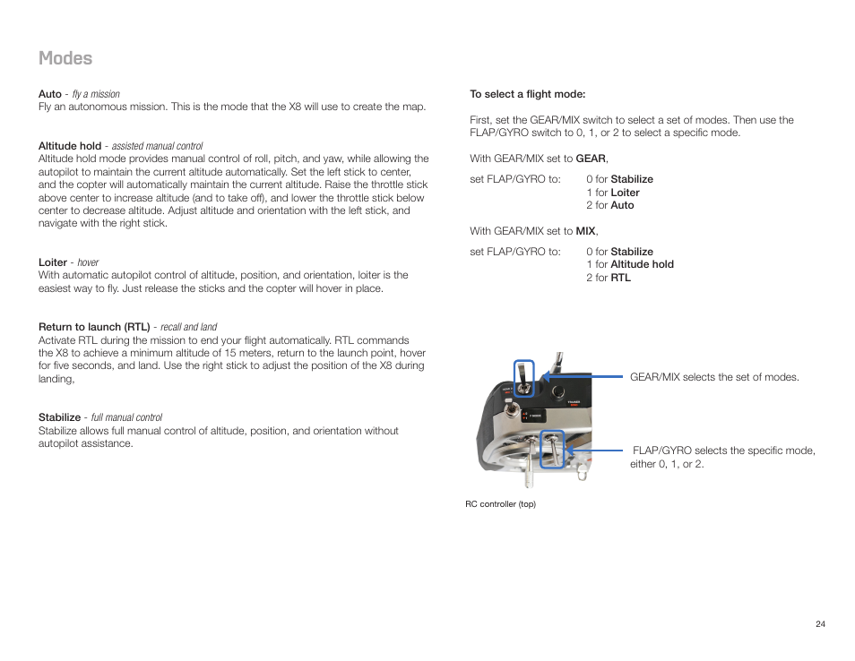 Modes | 3D Robotics X8-M User Manual | Page 25 / 40