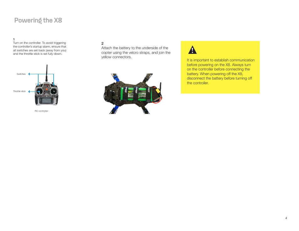 Powering the x8 | 3D Robotics X8-M User Manual | Page 5 / 40