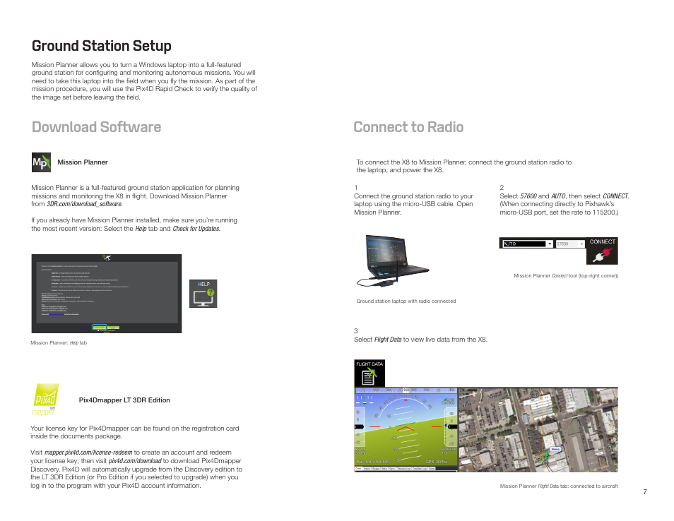 Ground station setup, Connect to radio download software | 3D Robotics X8-M User Manual | Page 8 / 40