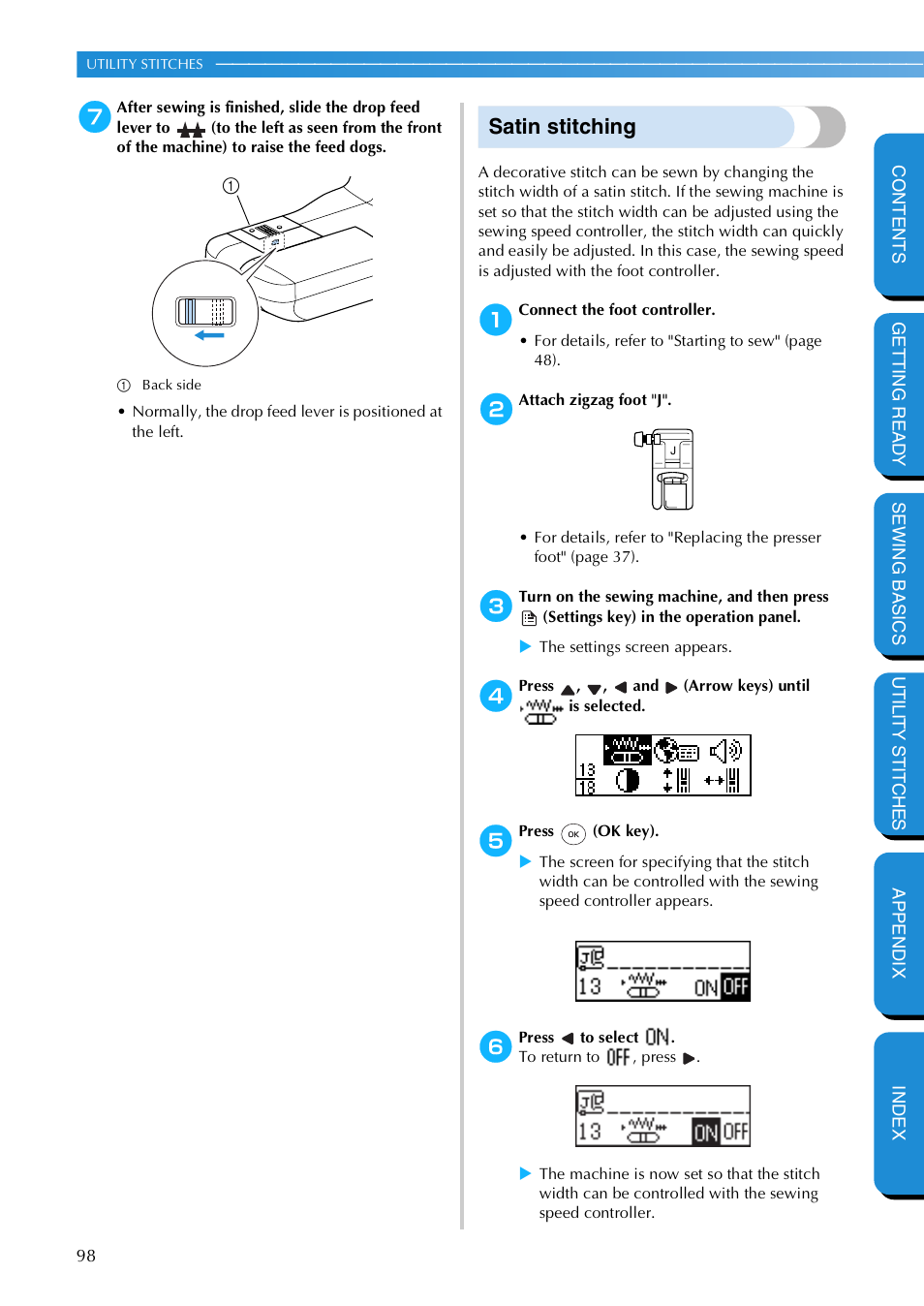 Satin stitching | Brother NX 600 User Manual | Page 104 / 159