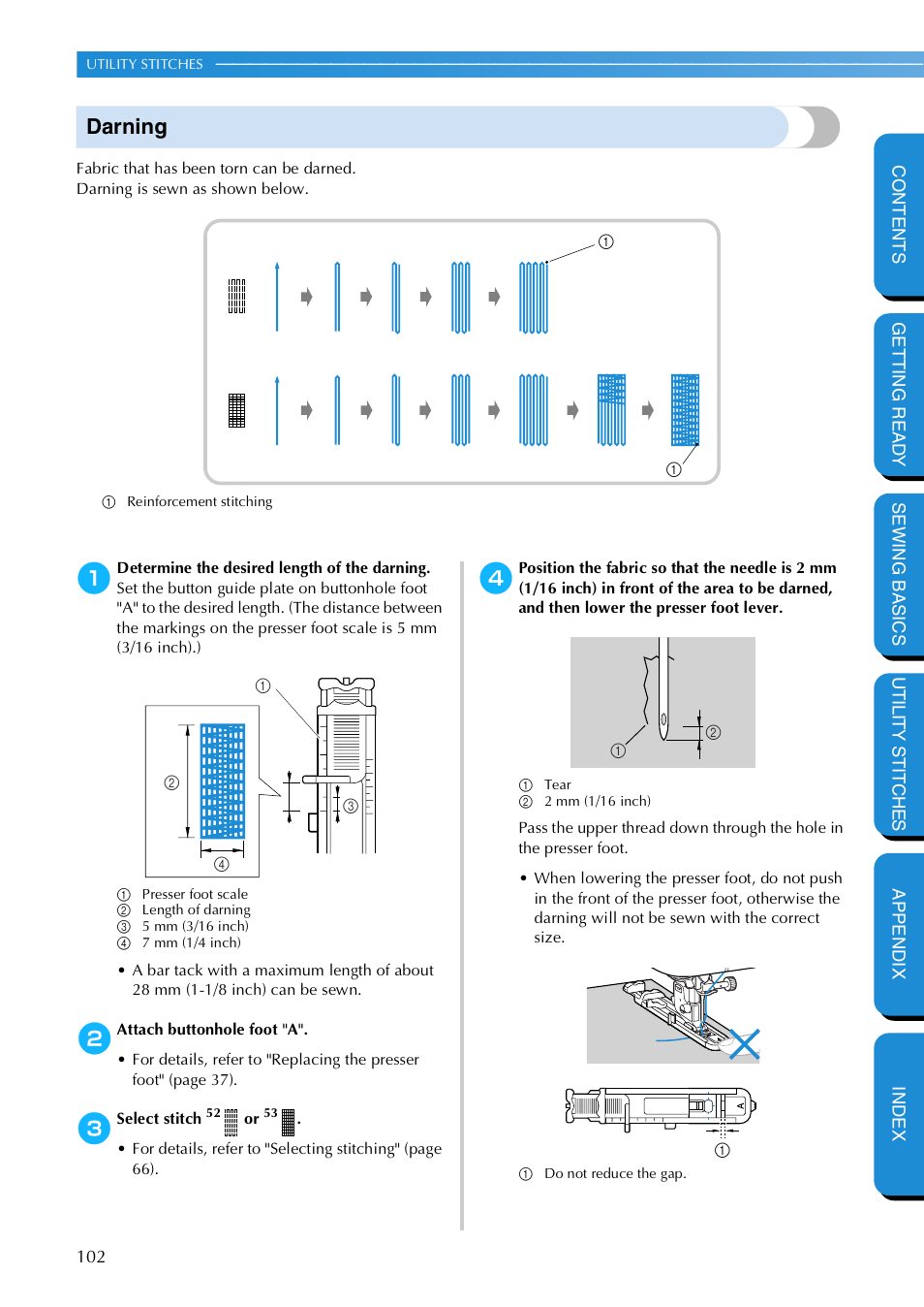 Darning | Brother NX 600 User Manual | Page 108 / 159