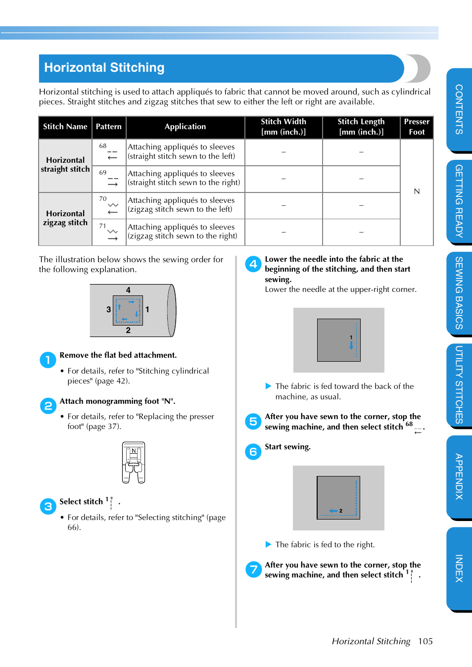 Horizontal stitching | Brother NX 600 User Manual | Page 111 / 159