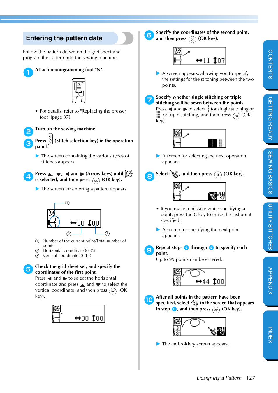 Entering the pattern data | Brother NX 600 User Manual | Page 133 / 159