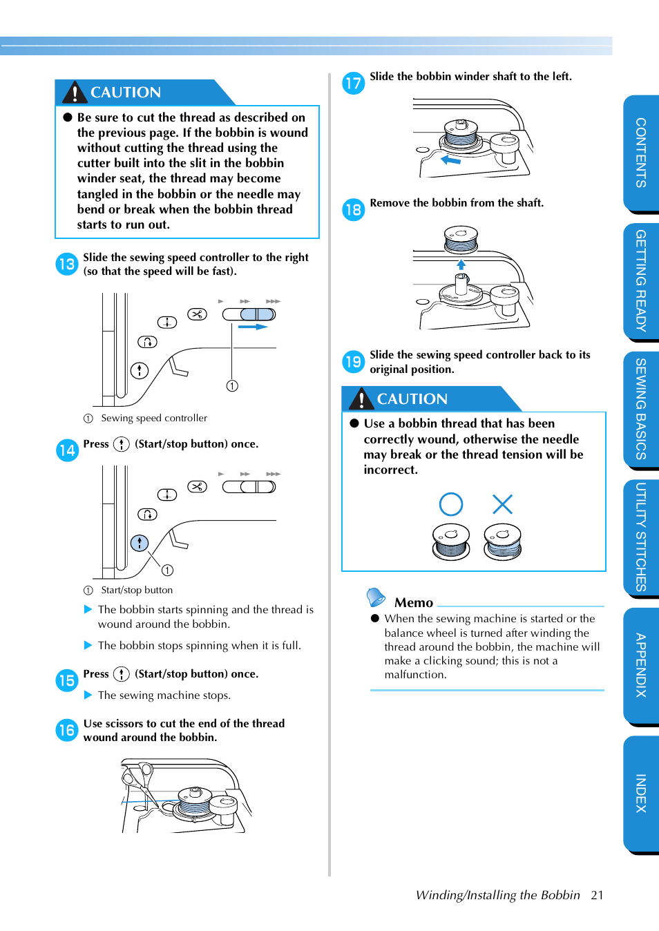 Caution | Brother NX 600 User Manual | Page 27 / 159