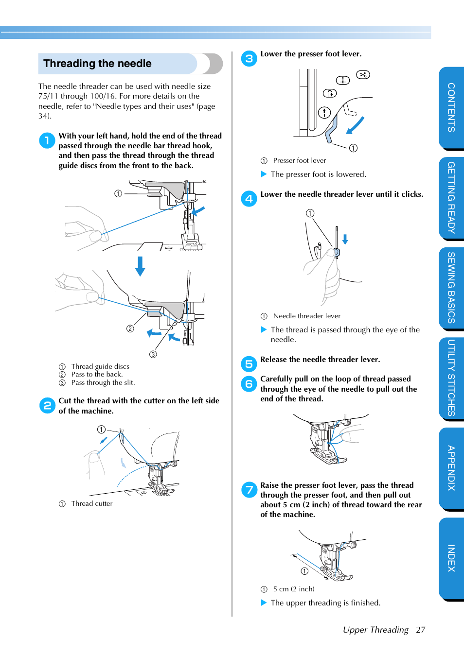 Threading the needle | Brother NX 600 User Manual | Page 33 / 159