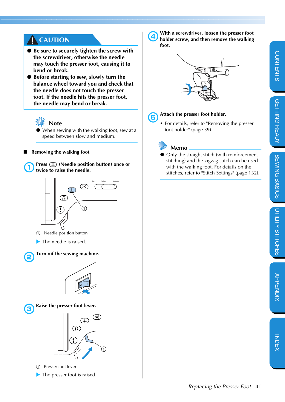 Caution | Brother NX 600 User Manual | Page 47 / 159