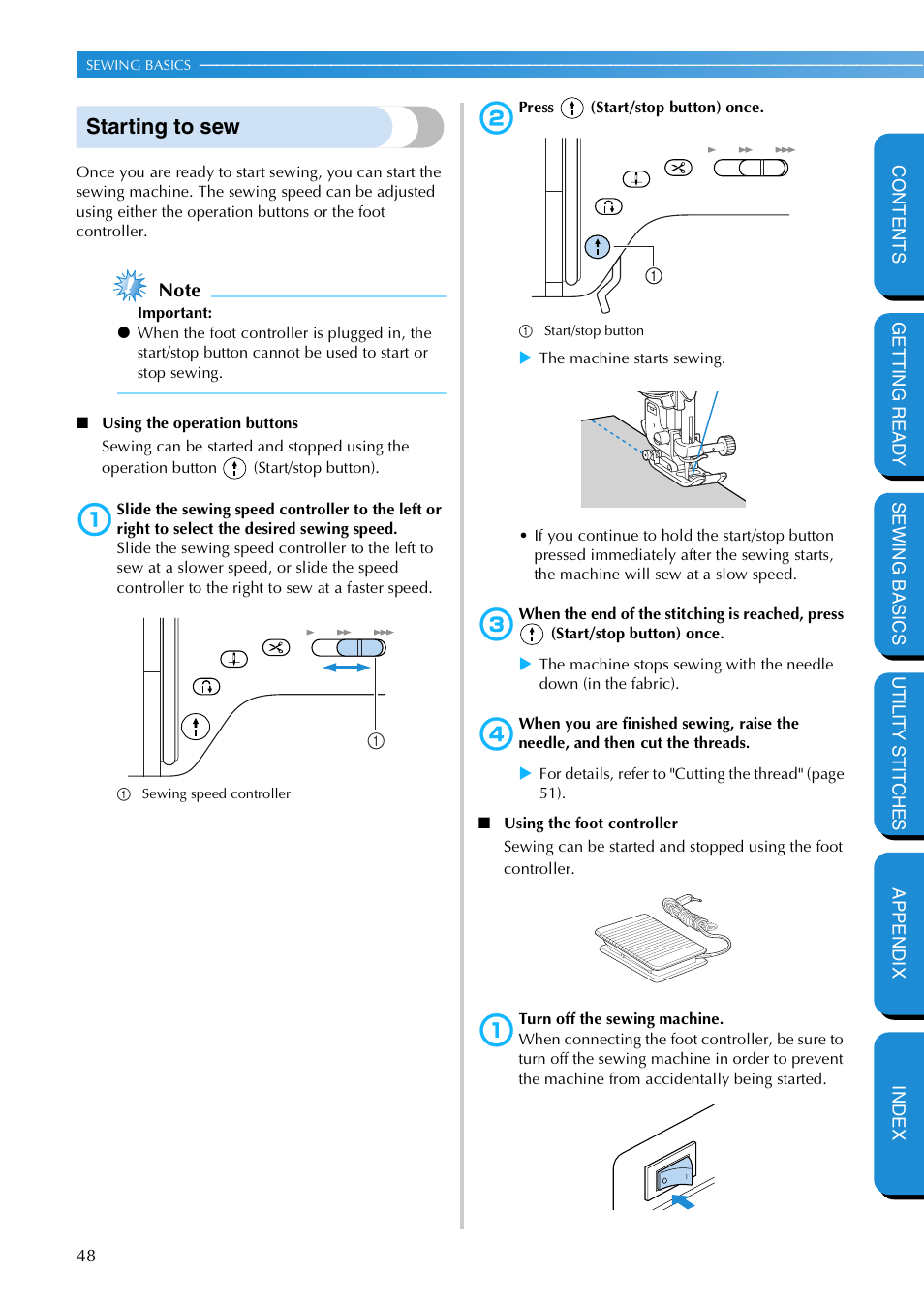 Starting to sew | Brother NX 600 User Manual | Page 54 / 159