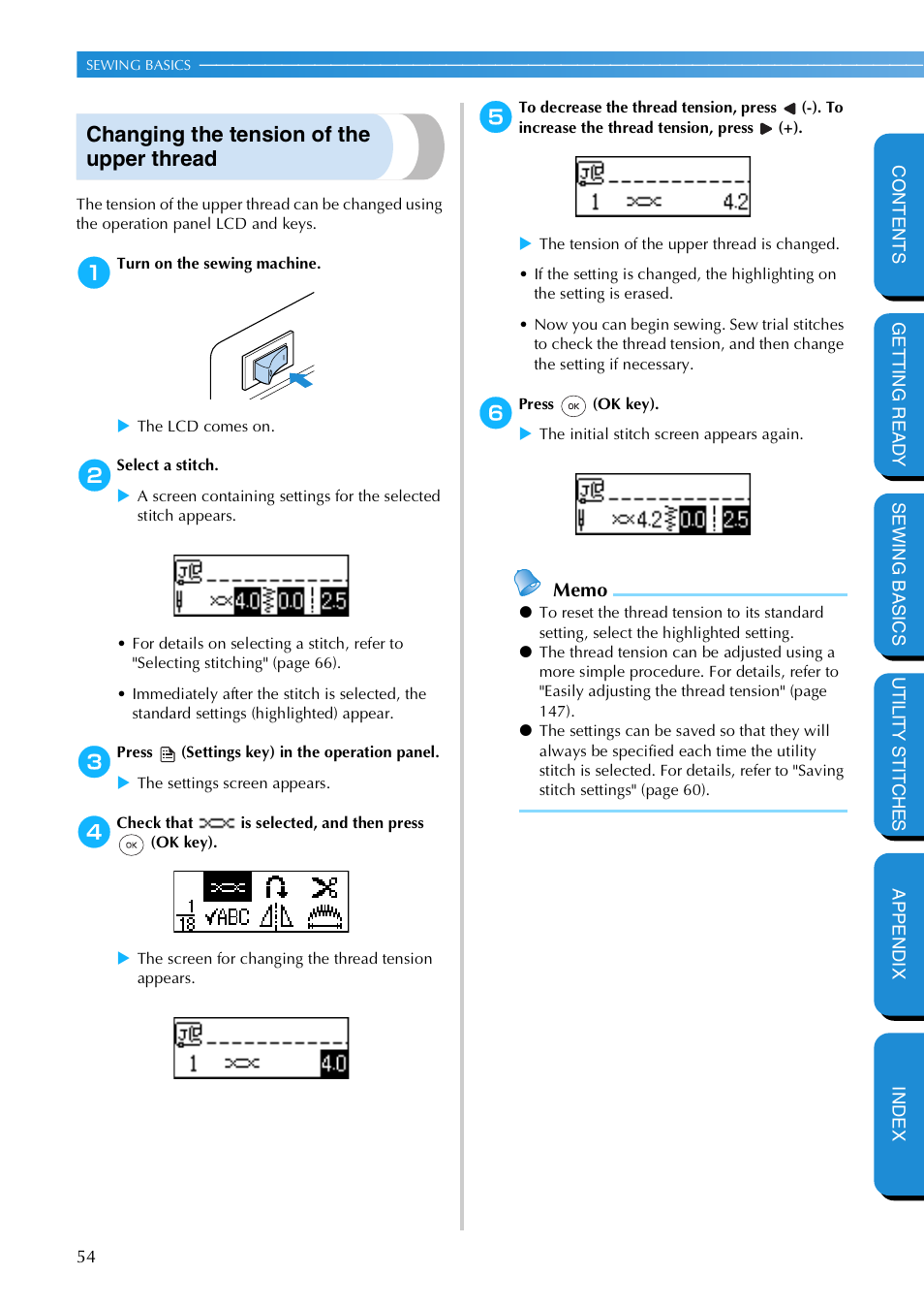 Changing the tension of the upper thread | Brother NX 600 User Manual | Page 60 / 159