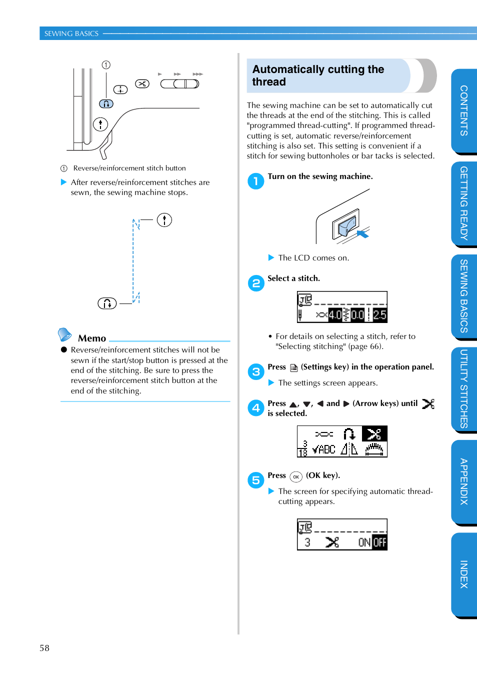 Automatically cutting the thread | Brother NX 600 User Manual | Page 64 / 159