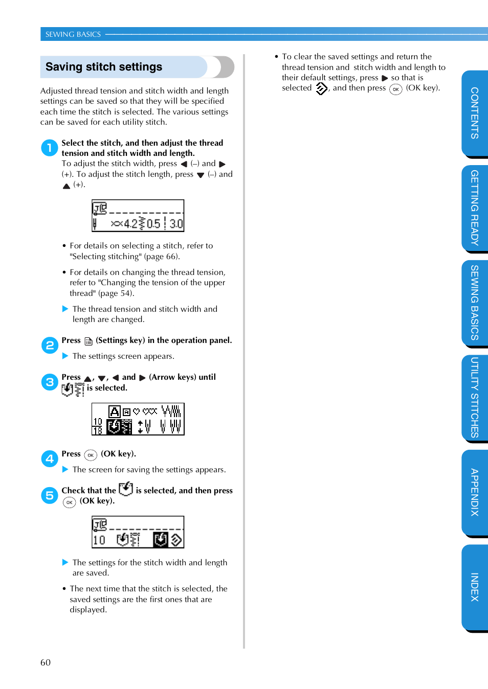 Saving stitch settings | Brother NX 600 User Manual | Page 66 / 159