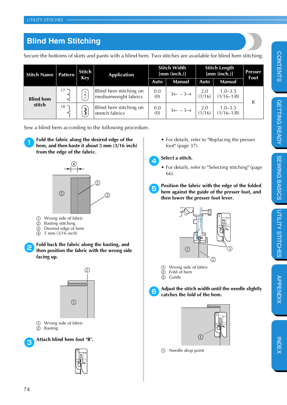 Blind hem stitching | Brother NX 600 User Manual | Page 80 / 159