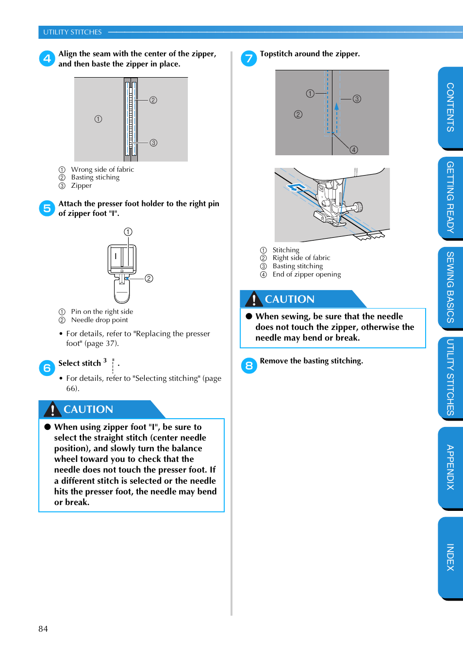 Caution | Brother NX 600 User Manual | Page 90 / 159