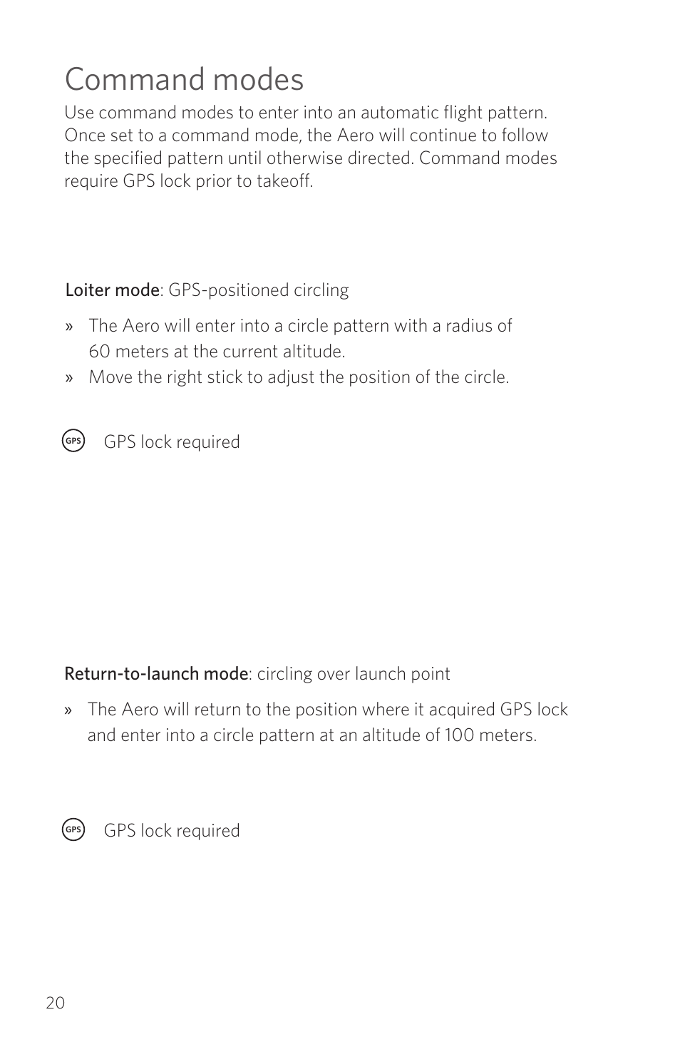 Command modes | 3D Robotics RTF Aero User Manual | Page 20 / 32