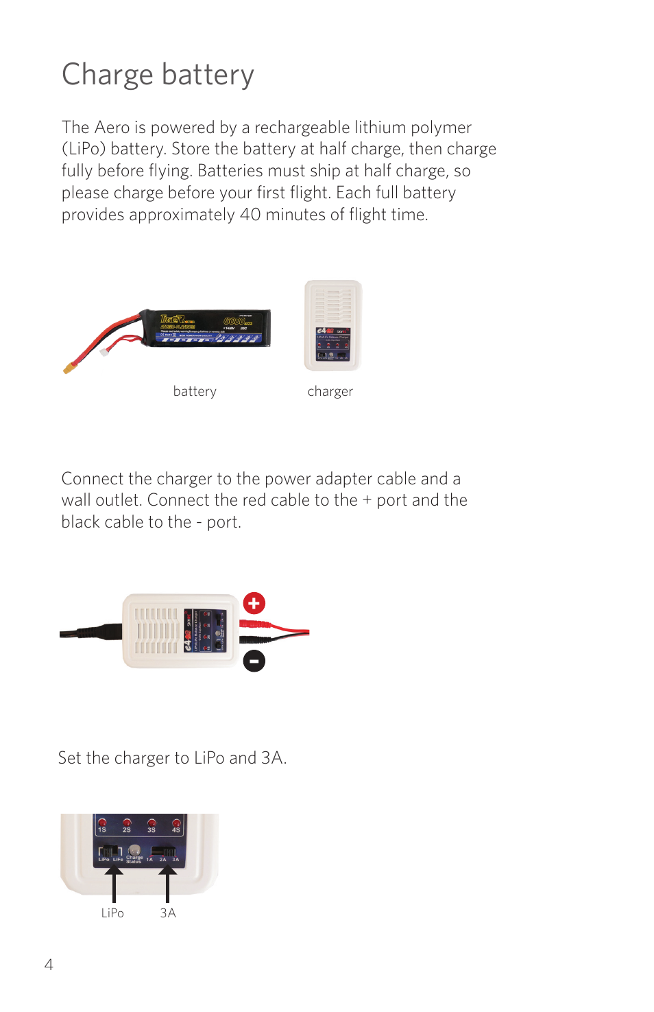Charge battery | 3D Robotics RTF Aero User Manual | Page 4 / 32