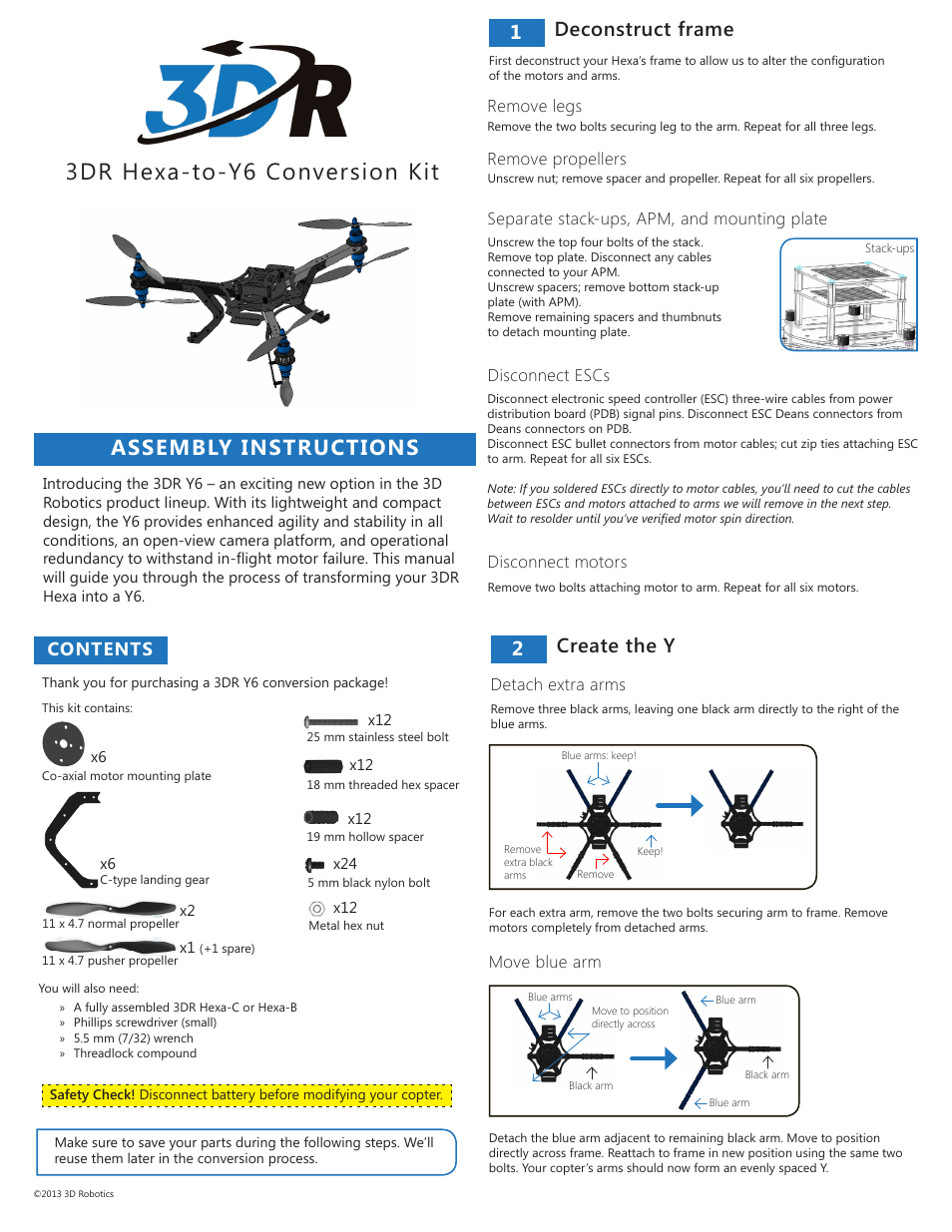3D Robotics 3DR Hexa-to-Y6 Conversion Kit User Manual | 2 pages