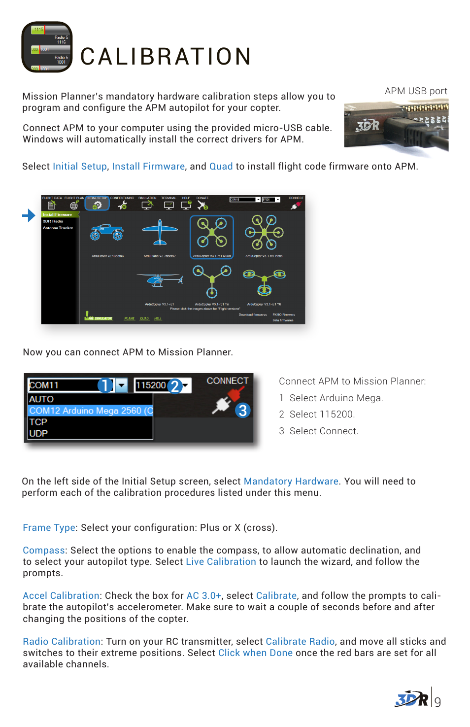 Calibration | 3D Robotics DIY Quad Kit User Manual | Page 10 / 12