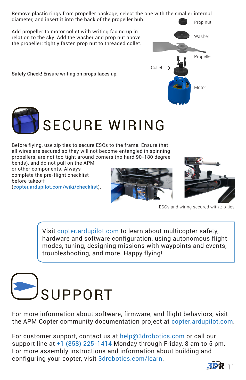 Secure wiring, Support | 3D Robotics DIY Quad Kit User Manual | Page 12 / 12