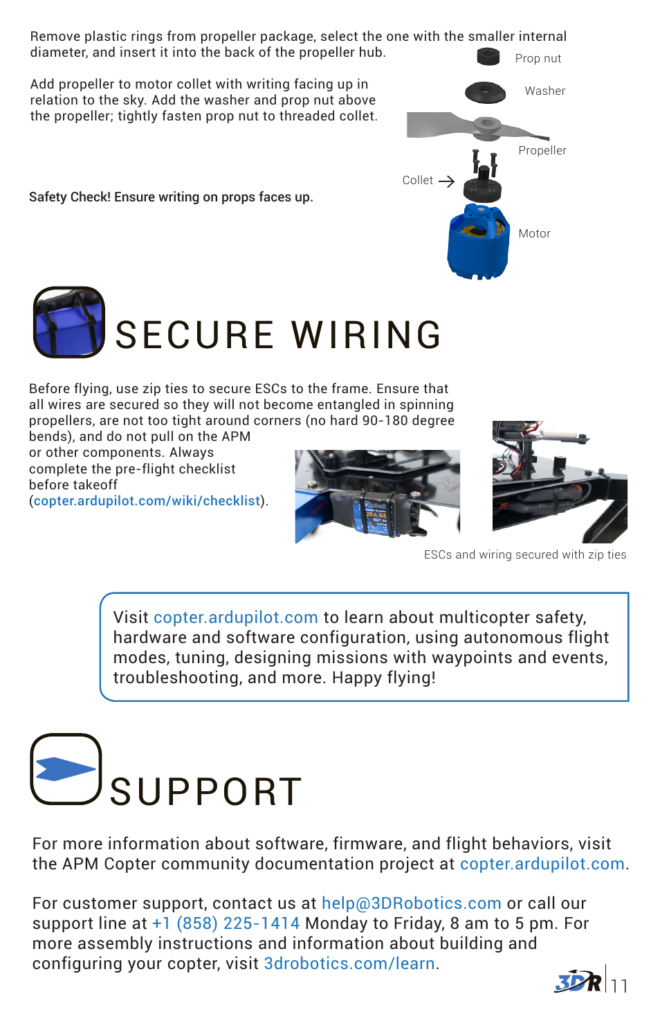 Secure wiring, Support | 3D Robotics DIY Quad Frame Kit User Manual | Page 12 / 12