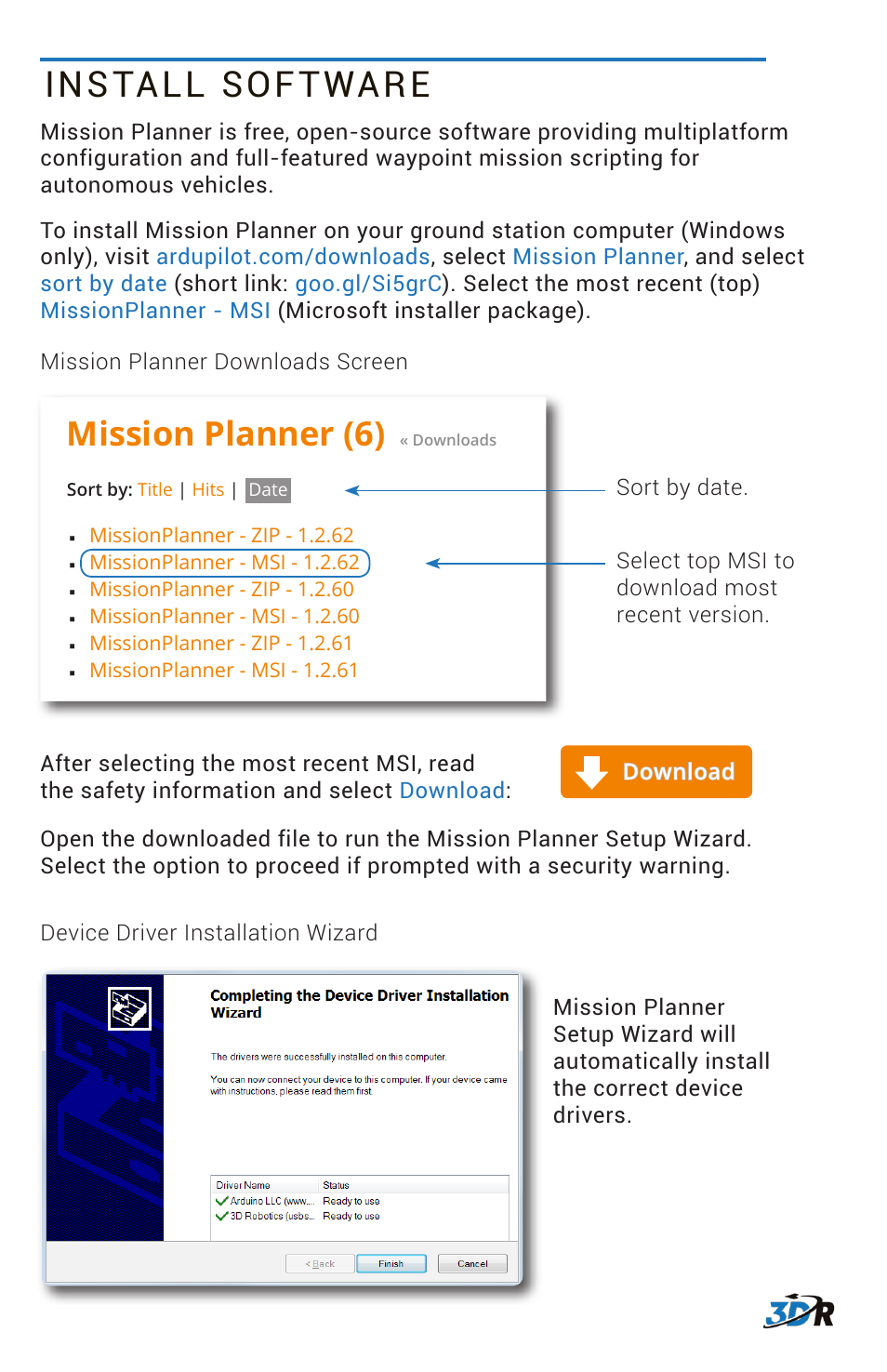 Install software, Mission planner (6) | 3D Robotics 3DR Plane User Manual | Page 5 / 7