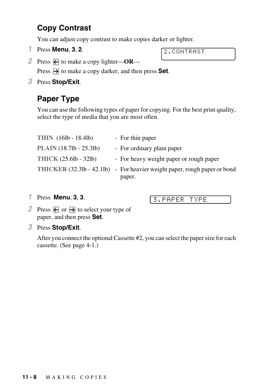 Copy contrast, Paper type, Copy contrast -8 paper type -8 | Brother IntelliFAX 4100e User Manual | Page 102 / 156