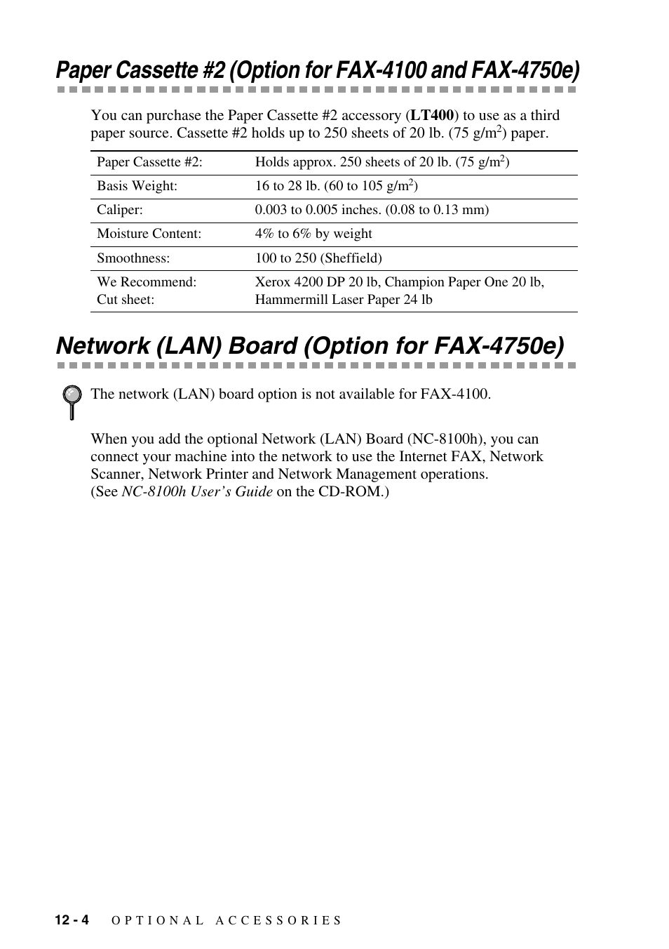 Network (lan) board (option for fax-4750e) | Brother IntelliFAX 4100e User Manual | Page 106 / 156