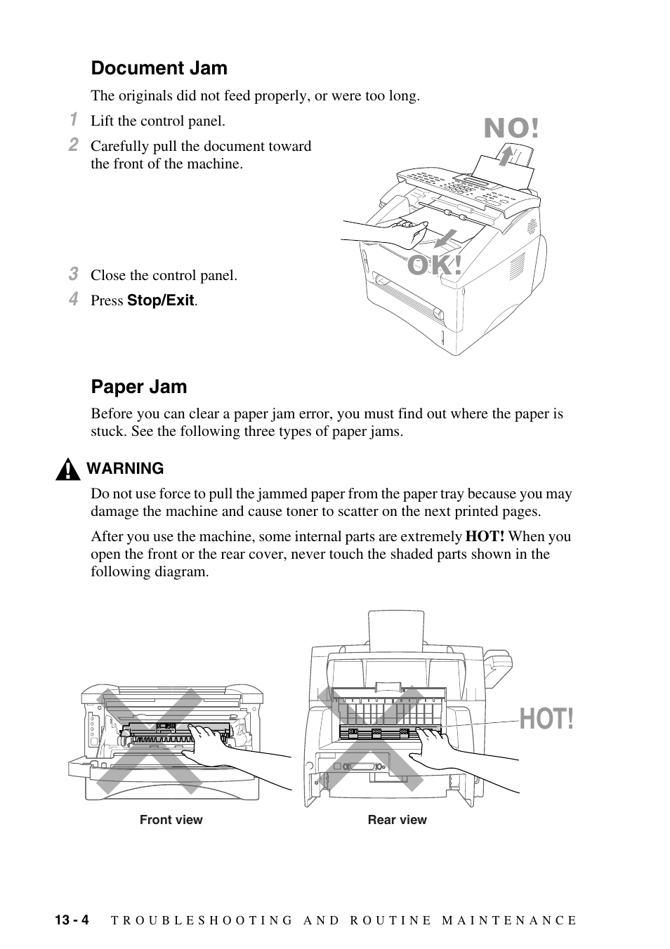 Document jam, Paper jam, Document jam -4 paper jam -4 | Brother IntelliFAX 4100e User Manual | Page 110 / 156