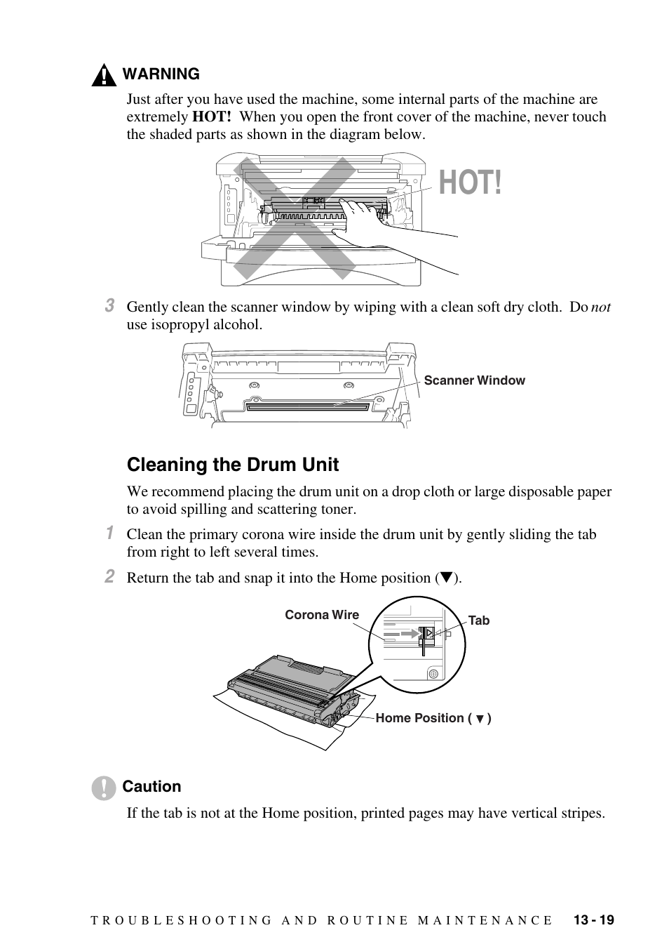 Cleaning the drum unit, Cleaning the drum unit -19, Cleaning the drum | Unit | Brother IntelliFAX 4100e User Manual | Page 125 / 156