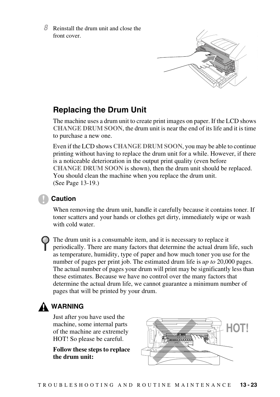 Replacing the drum unit, Replacing the drum unit -23 | Brother IntelliFAX 4100e User Manual | Page 129 / 156