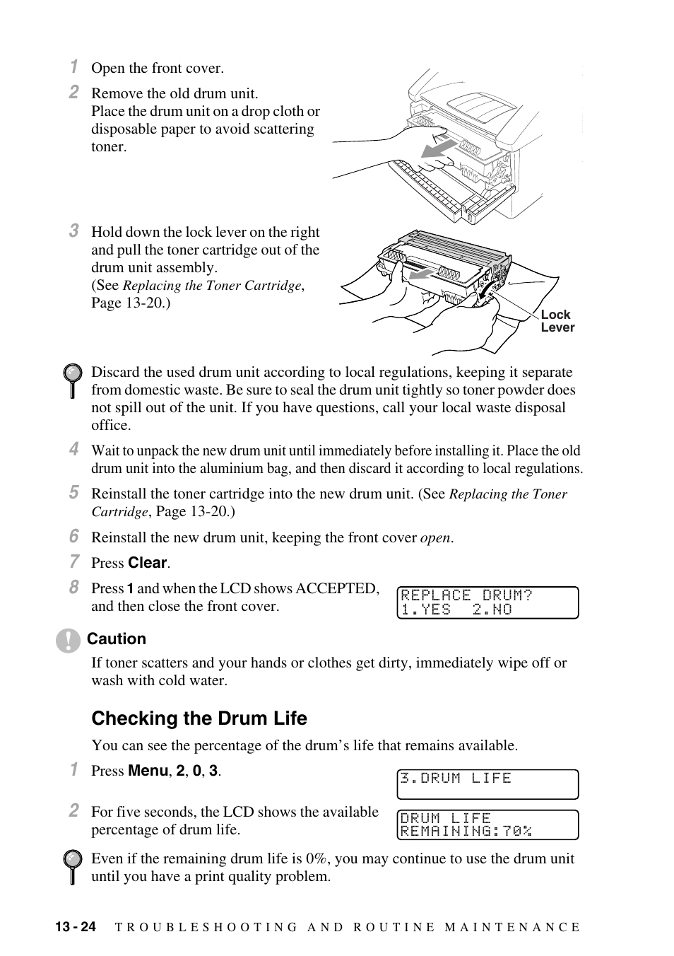 Checking the drum life, Checking the drum life -24 | Brother IntelliFAX 4100e User Manual | Page 130 / 156