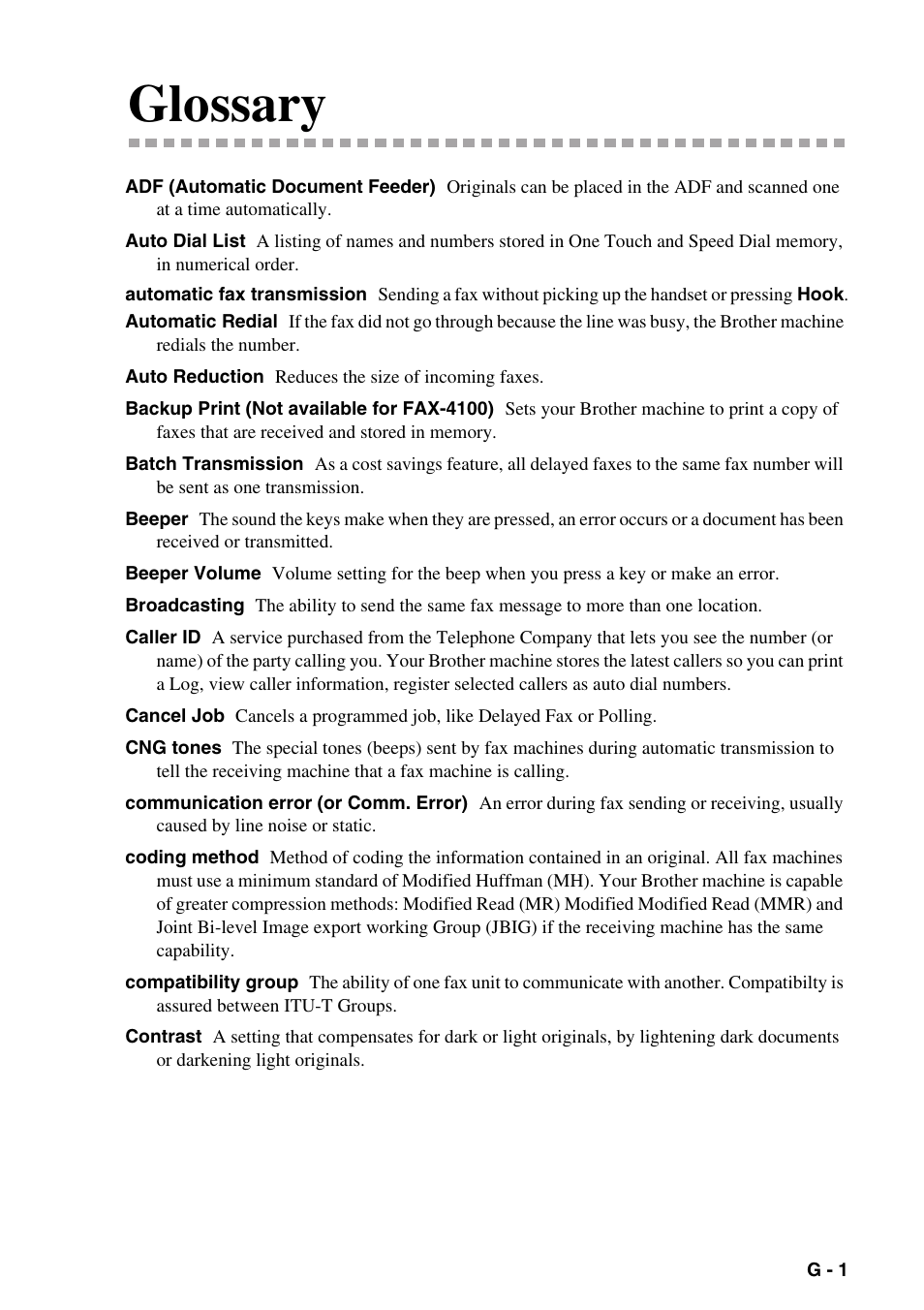 Glossary | Brother IntelliFAX 4100e User Manual | Page 137 / 156