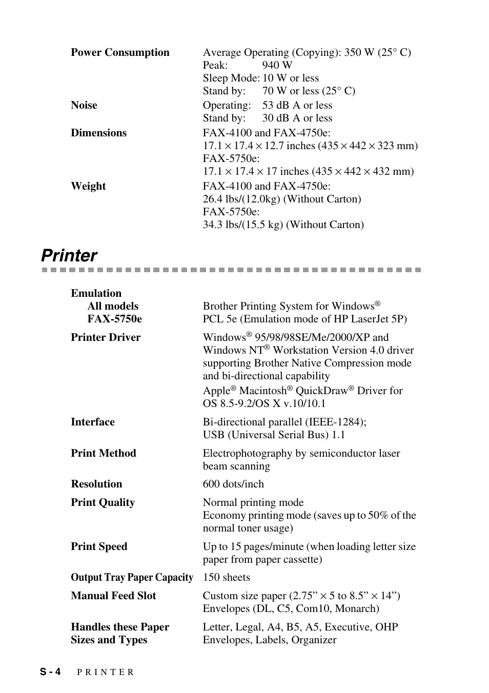 Printer | Brother IntelliFAX 4100e User Manual | Page 144 / 156