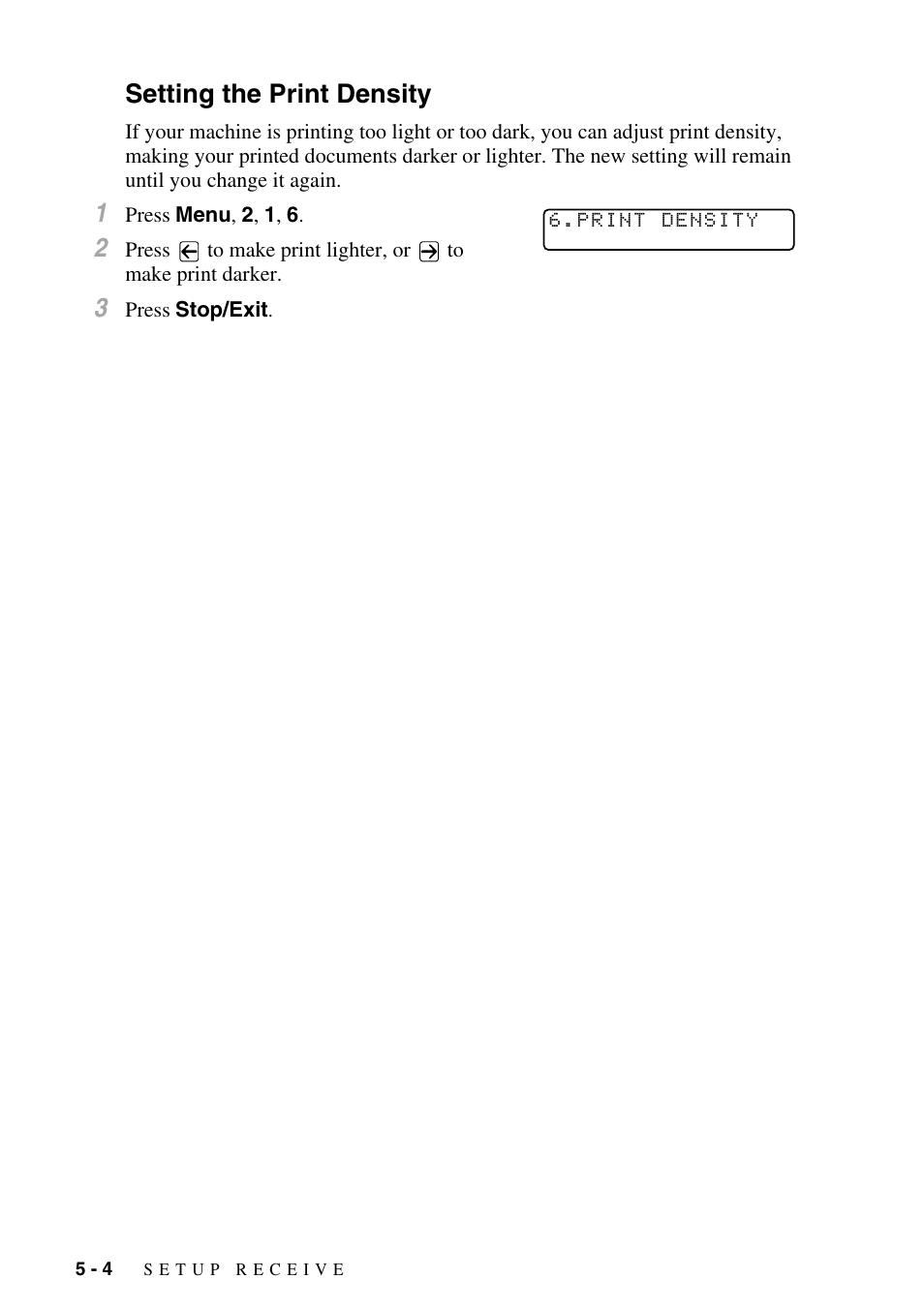 Setting the print density, Setting the print density -4 | Brother IntelliFAX 4100e User Manual | Page 60 / 156