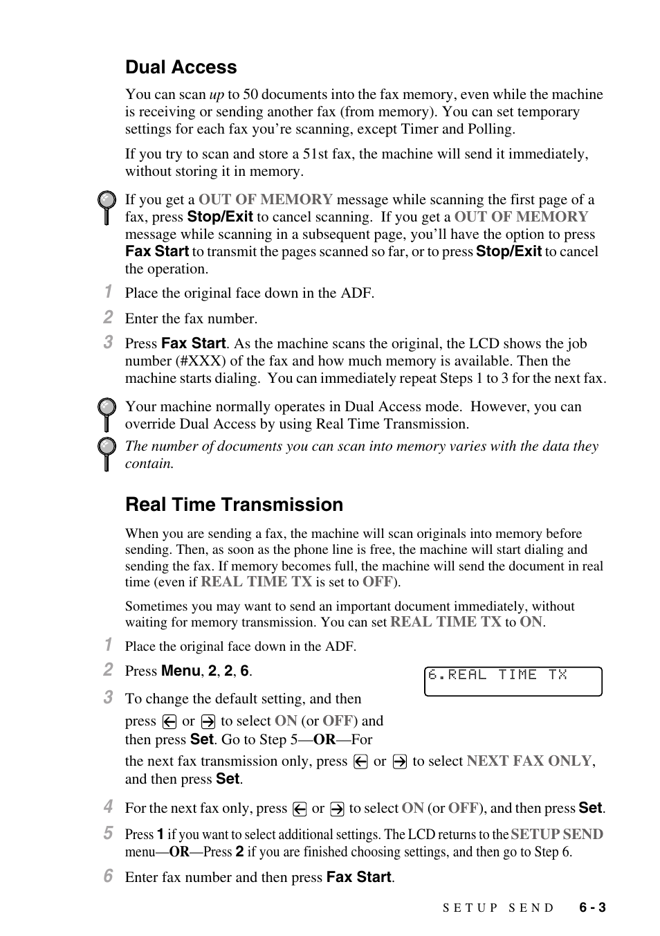 Dual access, Real time transmission, Dual access -3 real time transmission -3 | Real, Time transmission | Brother IntelliFAX 4100e User Manual | Page 67 / 156