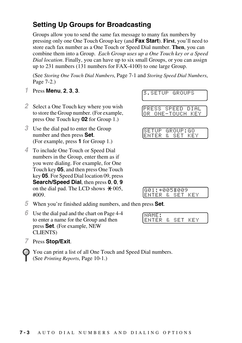 Setting up groups for broadcasting, Setting up groups for broadcasting -3 | Brother IntelliFAX 4100e User Manual | Page 78 / 156