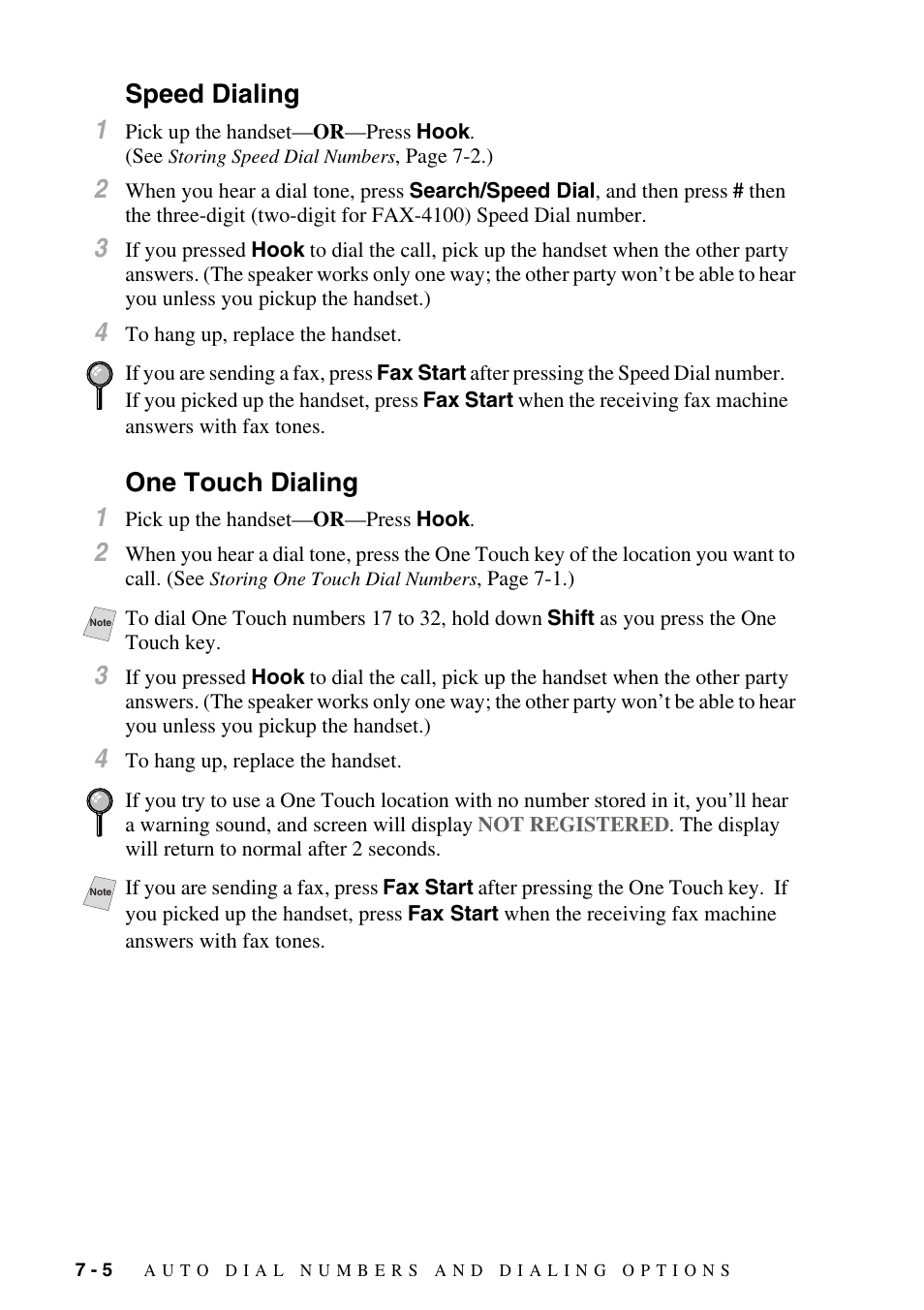 Speed dialing, One touch dialing, Speed dialing -5 one touch dialing -5 | Dialing manually, the name is left blank. (see, Speed dialing 1, One touch dialing 1 | Brother IntelliFAX 4100e User Manual | Page 80 / 156