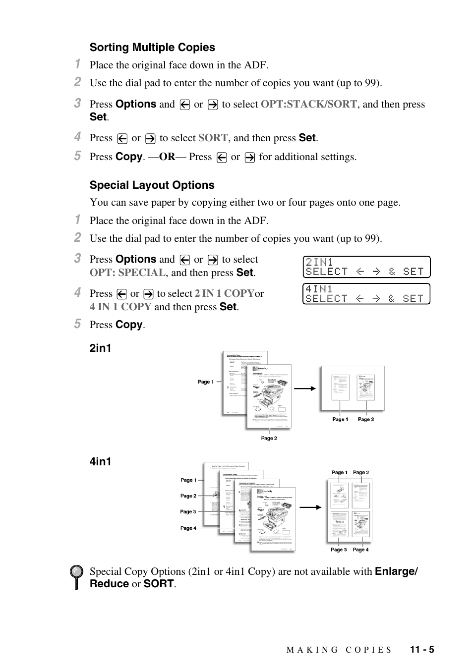 Sorting multiple copies, Special layout options | Brother IntelliFAX 4100e User Manual | Page 99 / 156