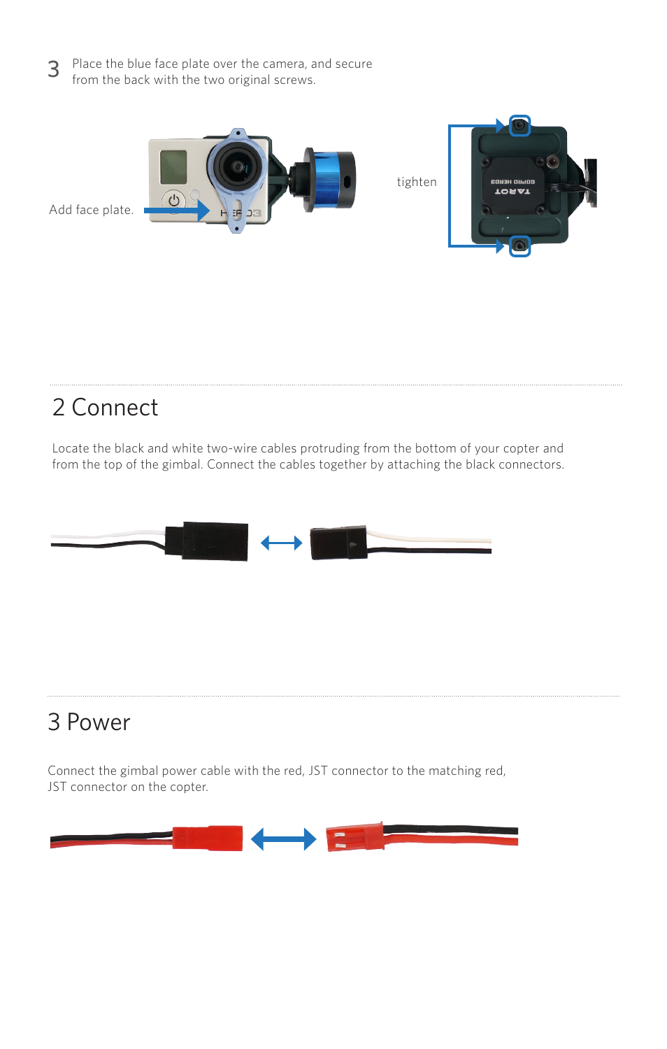 2 connect, 3 power | 3D Robotics X8 Tarot gimbal User Manual | Page 2 / 5