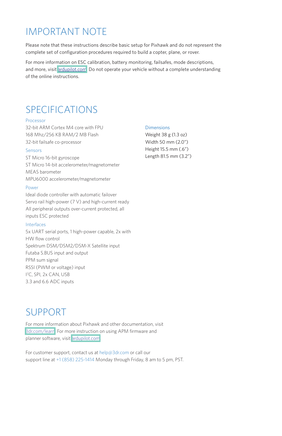 3D Robotics Pixhawk Autopilot User Manual | Page 12 / 14
