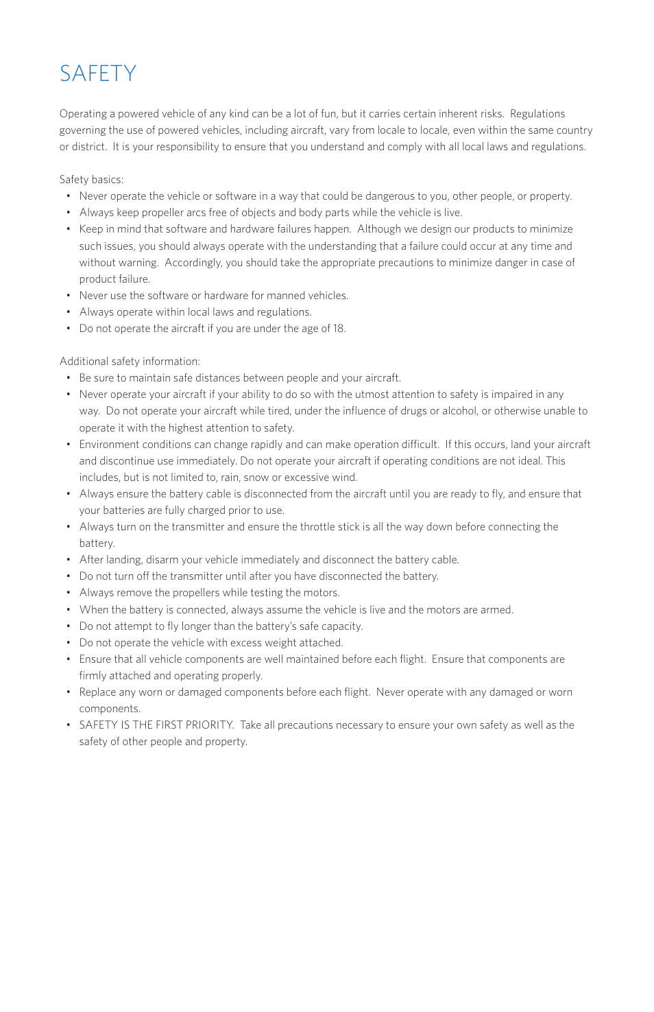 Safety | 3D Robotics Pixhawk Autopilot User Manual | Page 13 / 14