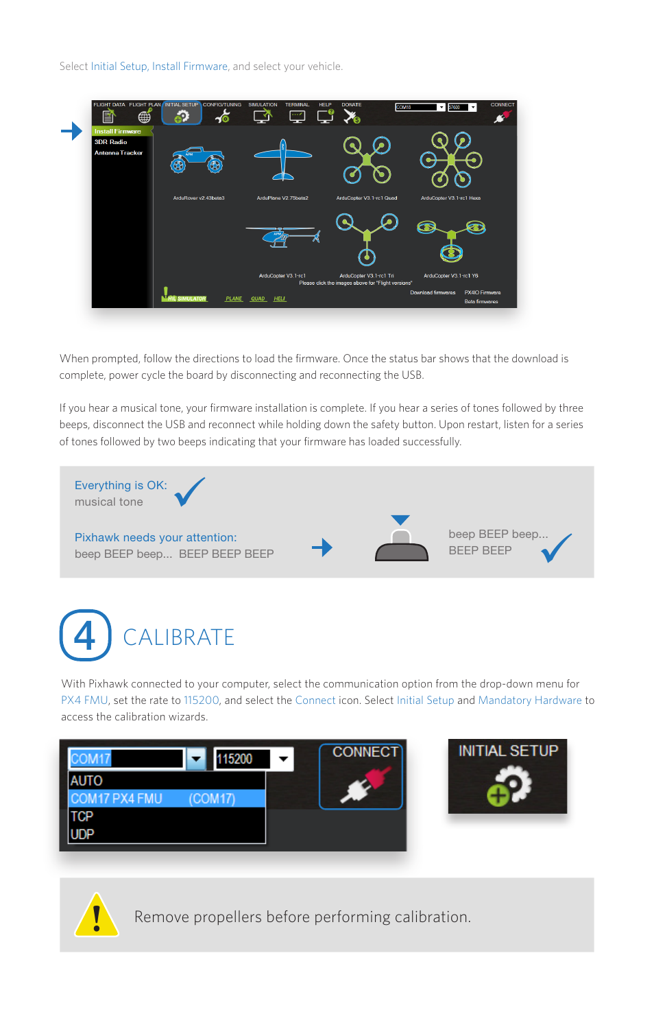 Calibrate | 3D Robotics Pixhawk Autopilot User Manual | Page 7 / 14