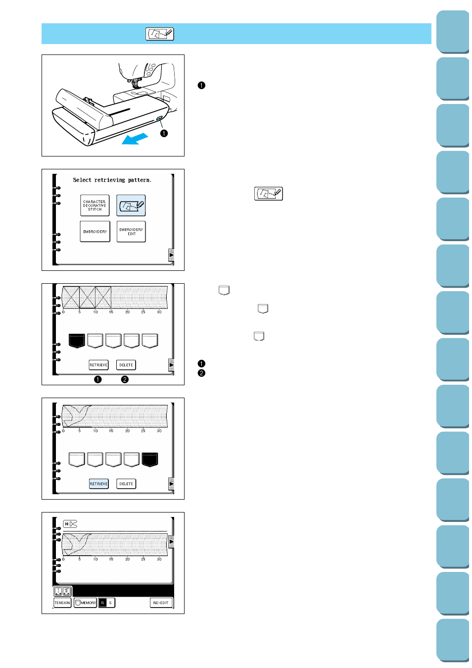 Retrieving a pattern, Retrieving a | Brother PC 8500 User Manual | Page 171 / 196