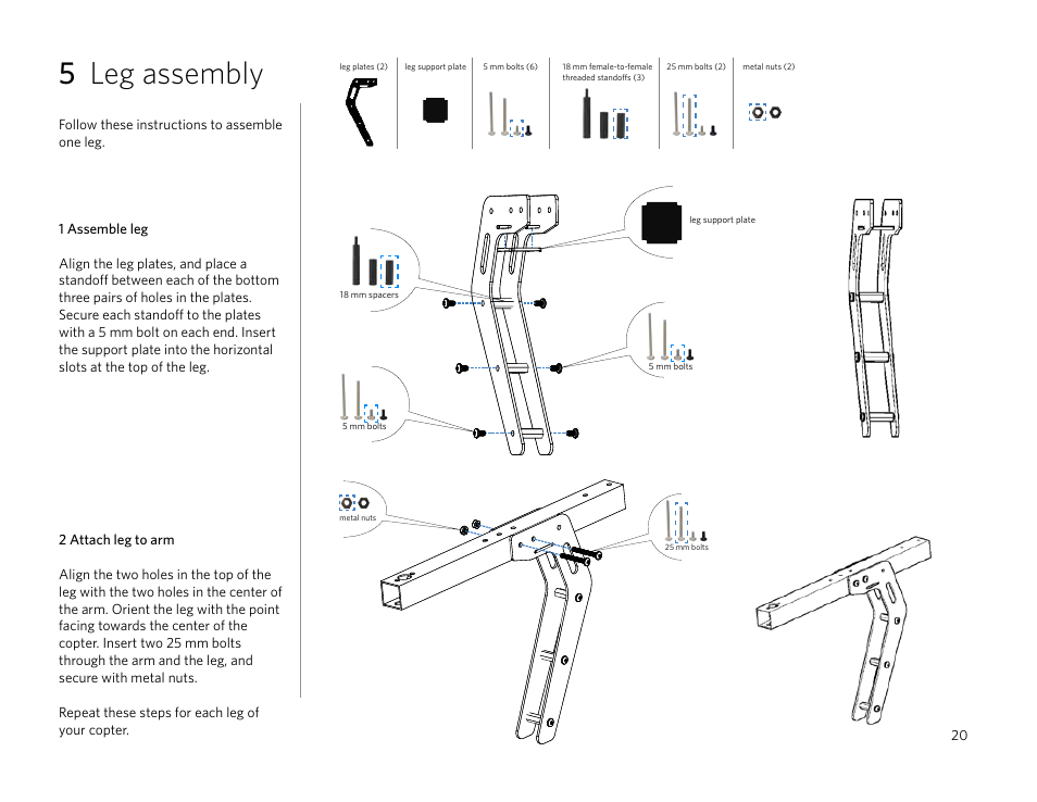 5 leg assembly | 3D Robotics 3DR DIY Quad User Manual | Page 20 / 23