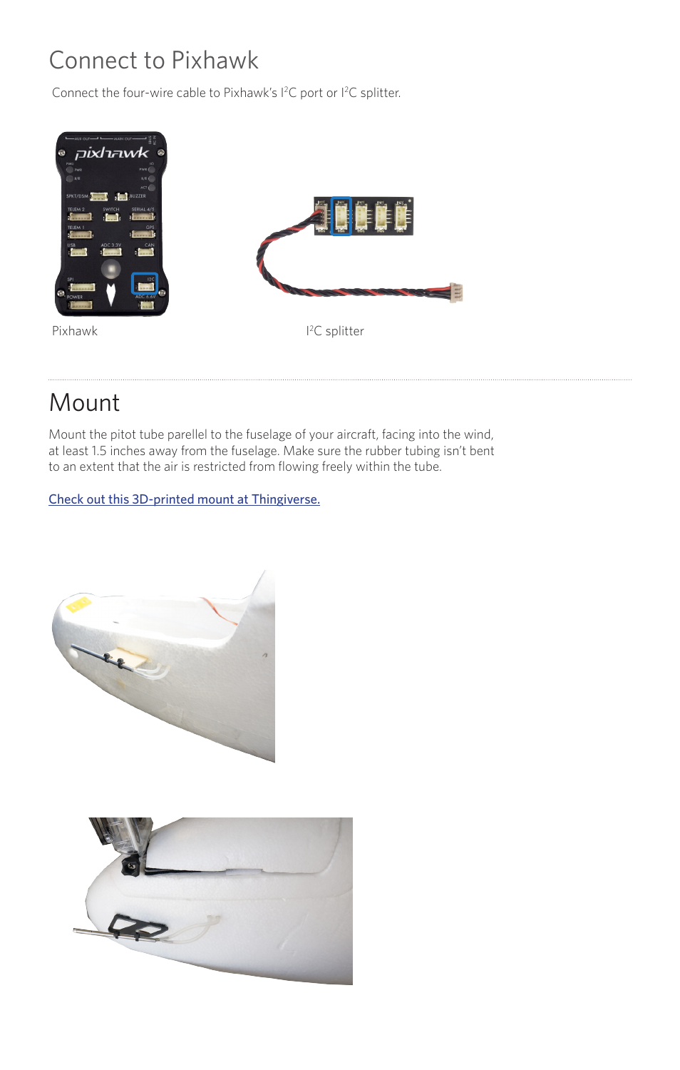 Connect to pixhawk, Mount | 3D Robotics Digital Airspeed Sensor User Manual | Page 2 / 3