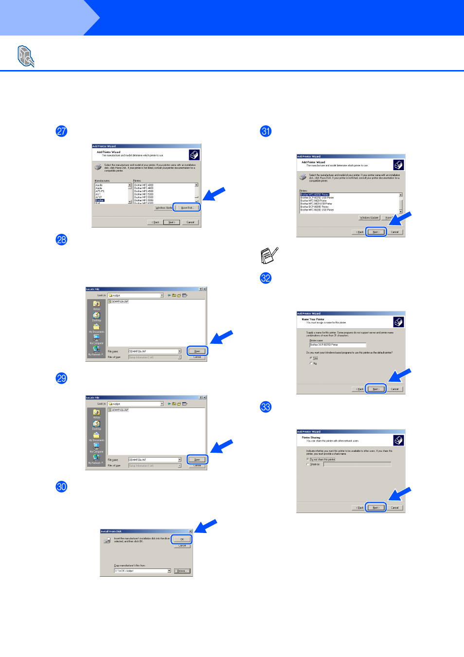 Step 2, Installing the driver & software, For parallel interface cable users (for windows | Brother DCP-8025D User Manual | Page 29 / 54